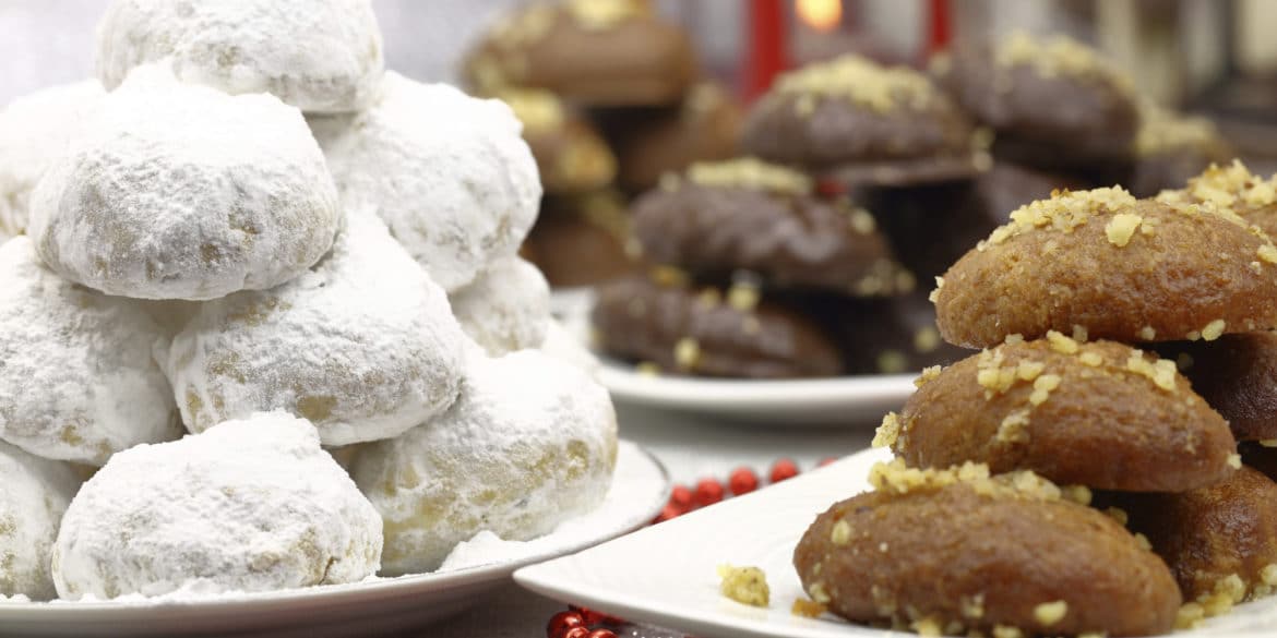 Various Christmas traditional desserts on the table