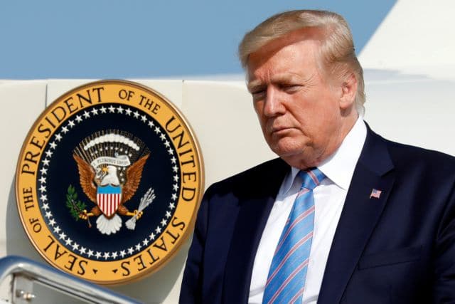 U.S. President Donald Trump arrives at Morristown municipal airport for a weekend at the Trump National Golf Club in Bedminster,  New Jersey, U.S., August 2, 2019. REUTERS/Yuri Gripas