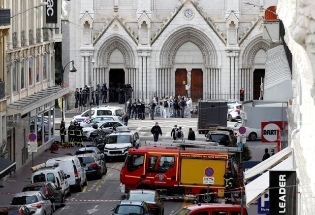 Security forces guard the area after a reported knife attack at Notre Dame church in Nice, France, October 29, 2020. REUTERS/Eric Gaillard