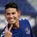 LIVERPOOL, ENGLAND - OCTOBER 03: James Rodriguez of Everton celebrates after scoring his team's fourth goal during the Premier League match between Everton and Brighton & Hove Albion at Goodison Park on October 03, 2020 in Liverpool, England. Sporting stadiums around the UK remain under strict restrictions due to the Coronavirus Pandemic as Government social distancing laws prohibit fans inside venues resulting in games being played behind closed doors. (Photo by Jan Kruger/Getty Images)