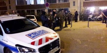 Police secures a street after a Greek Orthodox priest was shot and injured at a church in the centre of Lyon, France October 31, 2020. REUTERS/Cecile Mantovani