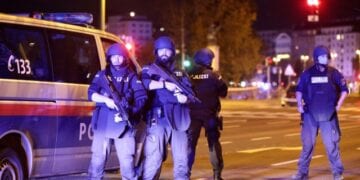 Police blocks a street near Schwedenplatz square after exchanges of gunfire in Vienna, Austria November 2, 2020. REUTERS/Lisi Niesner     TPX IMAGES OF THE DAY