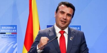 Macedonia's Prime Minister Zoran Zaev attends a news conference during a ceremony marking the invitation of Macedonia to NATO, after the NATO summit in Brussels, Belgium July 12, 2018. REUTERS/Darrin Zammit Lupi