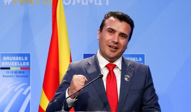 Macedonia's Prime Minister Zoran Zaev attends a news conference during a ceremony marking the invitation of Macedonia to NATO, after the NATO summit in Brussels, Belgium July 12, 2018. REUTERS/Darrin Zammit Lupi