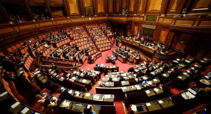 A general view shows the Italian Senate and Italy's Prime Minister Giuseppe Conte (Rear C) on September 10, 2019 prior to the new government's confidence vote in Rome. - Italian Prime Minister Giuseppe Conte called on September 9 for the reform of European Union budget rules and cooperation on immigration as his new government won a parliamentary confidence vote at the lower house. (Photo by Filippo MONTEFORTE / AFP)        (Photo credit should read FILIPPO MONTEFORTE/AFP/Getty Images)