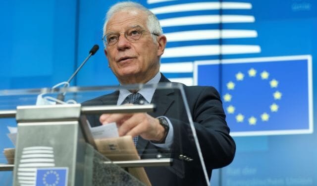 European High Representative of the Union for Foreign Affairs Josep Borrell attends a news conference following a video conference of European foreign affairs and defence ministers, in Brussels, Belgium, June 16, 2020. Olivier Hoslet/Pool via REUTERS