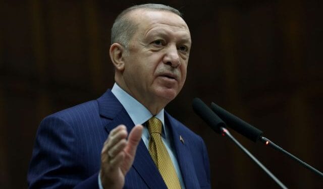 FILE PHOTO: Turkish President Tayyip Erdogan addresses members of his ruling AK Party during a meeting at the parliament?in Ankara, Turkey, December 23, 2020. Presidential Press Office/Handout via REUTERS ATTENTION EDITORS - THIS PICTURE WAS PROVIDED BY A THIRD PARTY. NO RESALES. NO ARCHIVE./File Photo