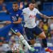 Chelsea's Moroccan midfielder Hakim Ziyech (L) vies with Tottenham Hotspur's Danish midfielder Pierre-Emile Hojbjerg (R) during the pre-season friendly football match between Chelsea and Tottenham Hotspur at Stamford Bridge in London on August 4, 2021. - RESTRICTED TO EDITORIAL USE. No use with unauthorized audio, video, data, fixture lists, club/league logos or 'live' services. Online in-match use limited to 75 images, no video emulation. No use in betting, games or single club/league/player publications. (Photo by Glyn KIRK / AFP) / RESTRICTED TO EDITORIAL USE. No use with unauthorized audio, video, data, fixture lists, club/league logos or 'live' services. Online in-match use limited to 75 images, no video emulation. No use in betting, games or single club/league/player publications. / RESTRICTED TO EDITORIAL USE. No use with unauthorized audio, video, data, fixture lists, club/league logos or 'live' services. Online in-match use limited to 75 images, no video emulation. No use in betting, games or single club/league/player publications. (Photo by GLYN KIRK/AFP via Getty Images)